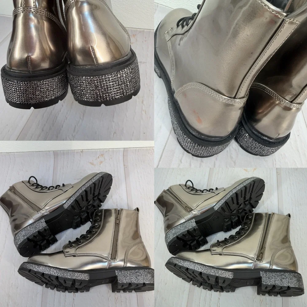 Steve‎ Madden Jwoots Combat Boots Metallic Gunmetal Size 5